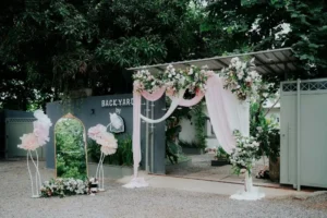 Outdoor wedding entrance decor styled by the best wedding planners in Bangalore